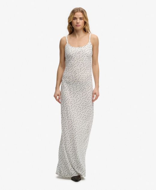 Vestido de tiranles largo con estampado floral Superdry Off White