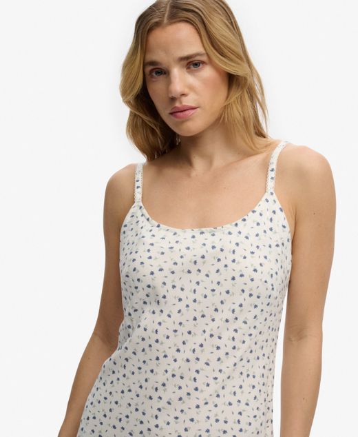 Vestido de tiranles largo con estampado floral Superdry Off White