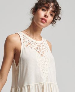 Vestido de tirantes con calado Superdry Oatmeal