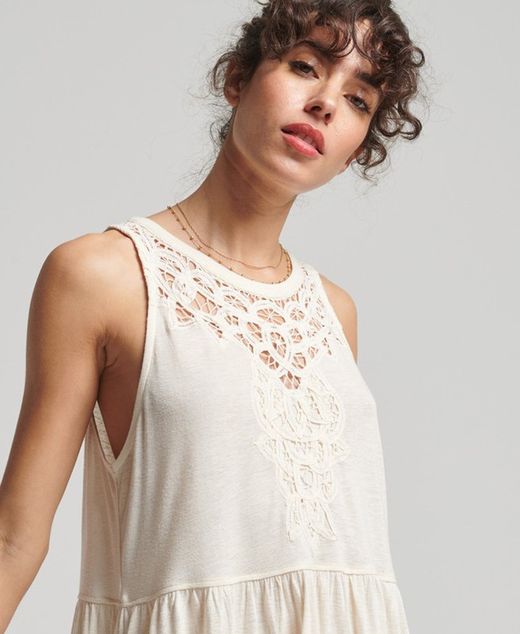 Vestido de tirantes con calado Superdry Oatmeal
