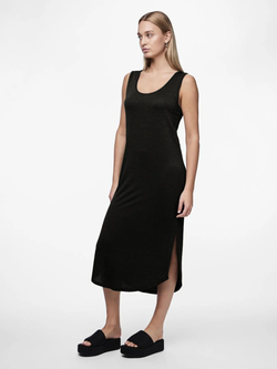 Vestido de tirantes con detalle efecto metalizado Pieces Black