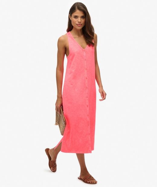 Vestido de tirantes midi botones Superdry Fiery Coral