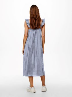 Vestido largo con volantes microrayas Only Cloud Dancer