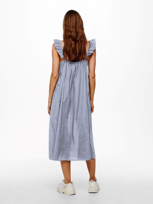 Vestido largo con volantes microrayas Only Cloud Dancer
