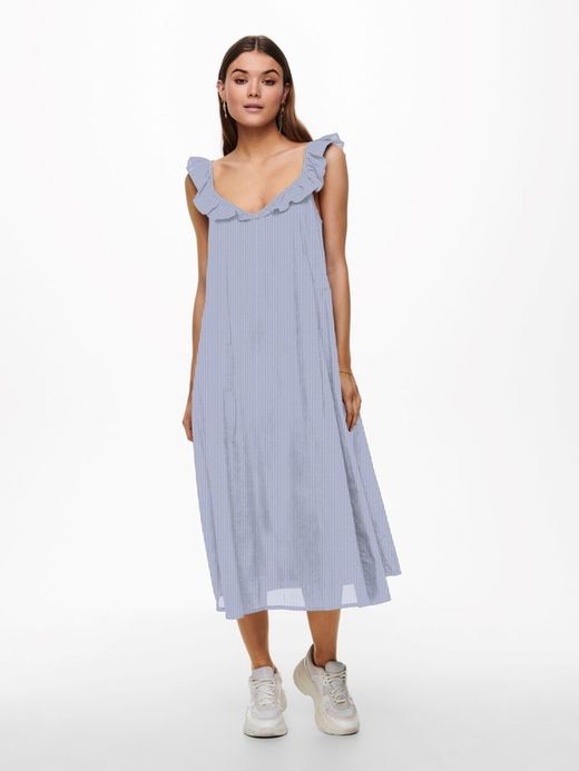 Vestido largo con volantes microrayas Only Cloud Dancer