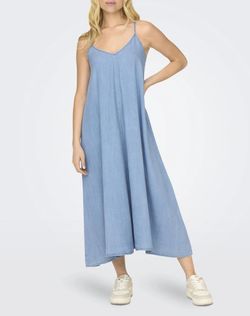 Vestido largo de tirante fino Only Light Blue Den