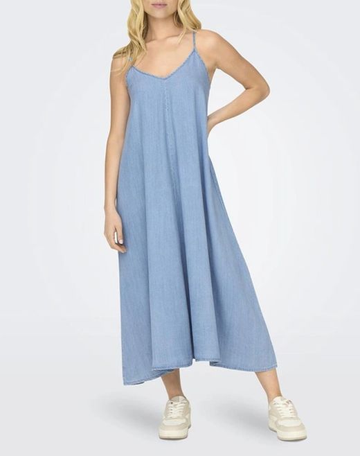 Vestido largo de tirante fino Only Light Blue Den