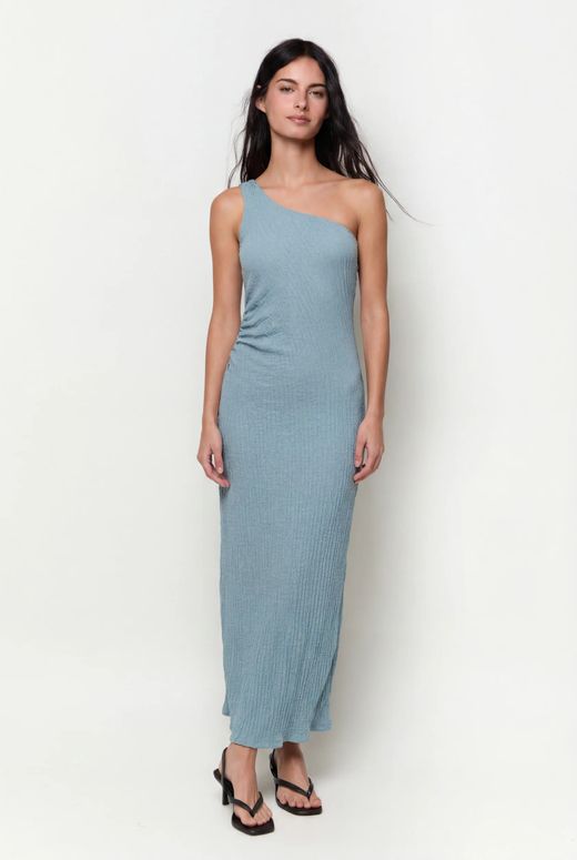 Vestido midi de hombro descubierto Balmohk Light Blue Den
