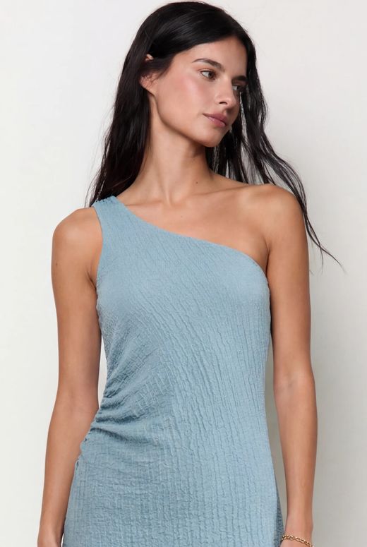 Vestido midi de hombro descubierto Balmohk Light Blue Den