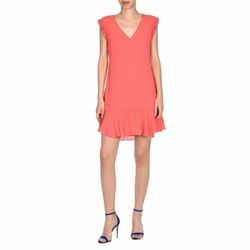 Sleeveless V Neck Plain Ruffle Pepe Jeans Crispy Red Sleeveless Dress