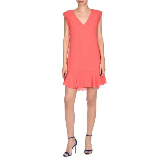 Sleeveless V Neck Plain Ruffle Pepe Jeans Crispy Red Sleeveless Dress