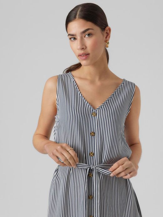 Vestido s/m abotonado con rayas verticales Vero Moda Snow White