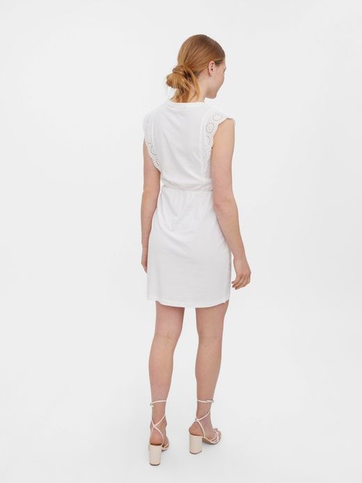 Vestido s/m con hombros volante calado Vero Moda Snow White