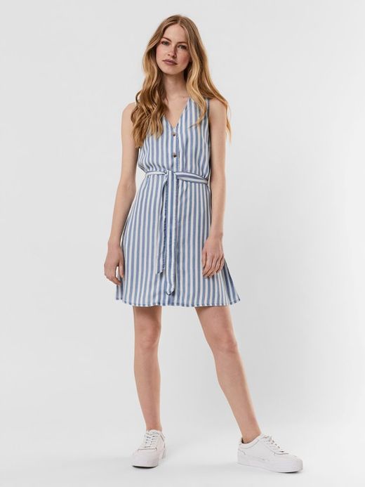 Vestido s/m corto tencel con rayas Vero Moda Light Blue & Sky Blue