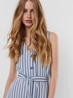 Vestido s/m corto tencel con rayas Vero Moda Light Blue & Sky Blue