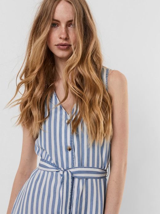 Vestido s/m corto tencel con rayas Vero Moda Light Blue & Sky Blue