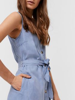 Vestido s/m corto tencel liso Vero Moda Light Blue Den