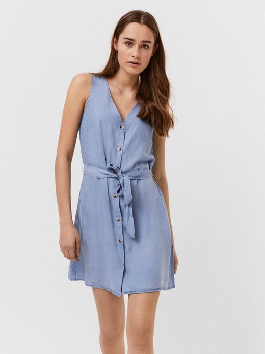 Vestido s/m corto tencel liso Vero Moda Light Blue Den
