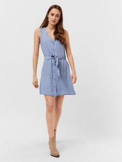 Vestido s/m corto tencel liso Vero Moda Light Blue Den