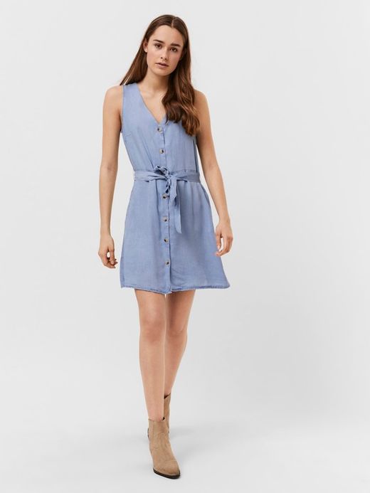 Vestido s/m corto tencel liso Vero Moda Light Blue Den