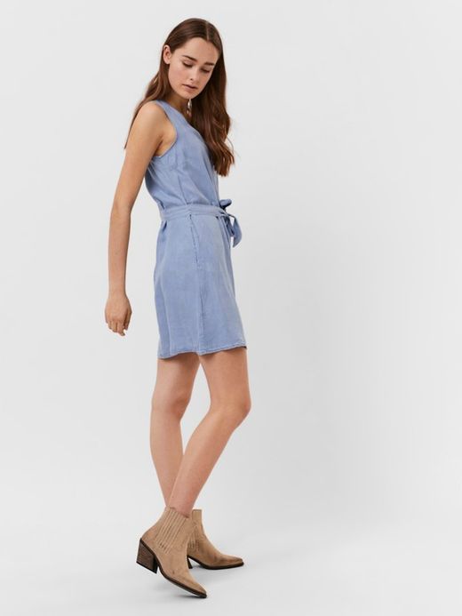 Vestido s/m corto tencel liso Vero Moda Light Blue Den